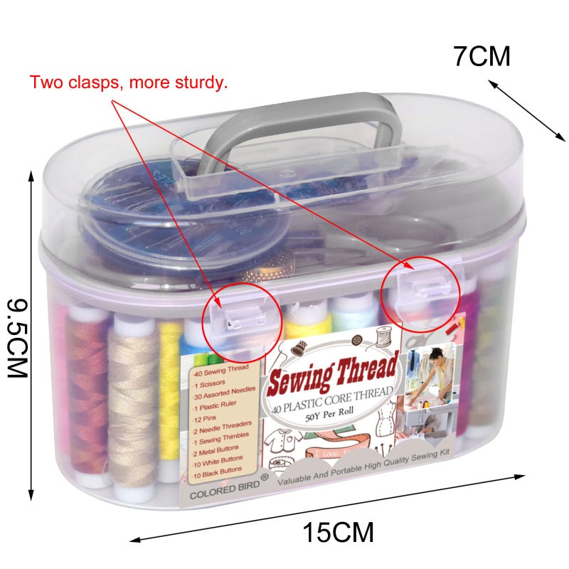 colored bird 40 Spools of Sewing Thread,Gift Box Portable Basic Sewing Repair Kits (Grey) - Image 2