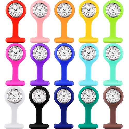 Kenning 15 Pack Clip on Nurse Watches for Women Men, Silicone Lapel Pin Pocket Fob Stethoscope Watches with Second Hand for CNA Week Doctor Nurse Student Graduation Xmas Birthday Gifts(Multicolor) - Image 1