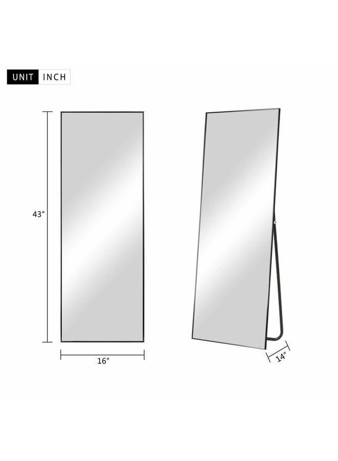 self Full Length Floor Mirror 43"x16" Large Rectangle Wall Mirror Hanging or Leaning Against Wall for Bedroom, Dressing and Wall-Mounted Thin Frame Mirror - Black, 43" x 16" (USAM004) - Image 4