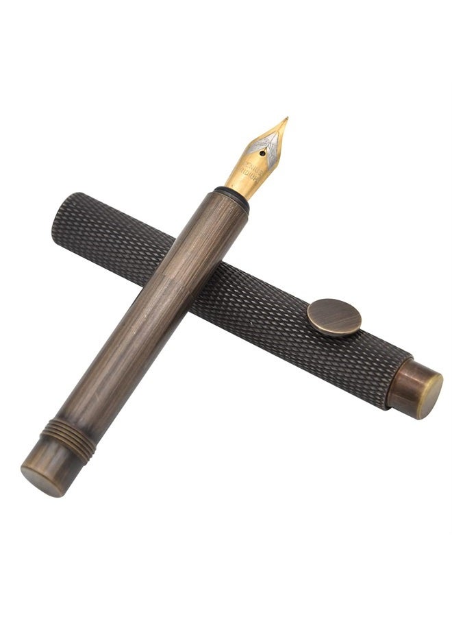 Brass Stripes Fountain Pen (85mm) Short Paragraph Pocket Mini Travel Pen with 20 Pcs Black Ink Cartridges