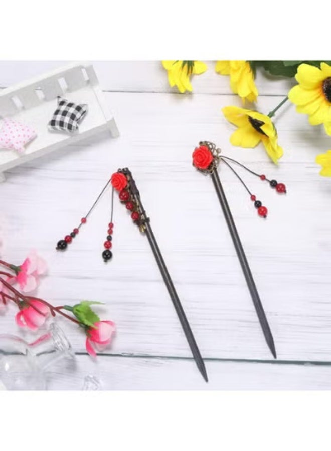 fantasize Chinese Wooden Hair Sticks, Retro Wooden Hairpins, Japanese Classic Hair Chopsticks, Handmade Flower Hair Accessories, for Women Girl Long Hair - Image 2