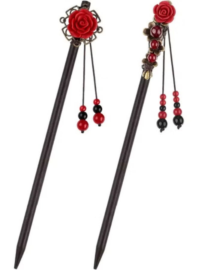 fantasize Chinese Wooden Hair Sticks, Retro Wooden Hairpins, Japanese Classic Hair Chopsticks, Handmade Flower Hair Accessories, for Women Girl Long Hair - Image 1