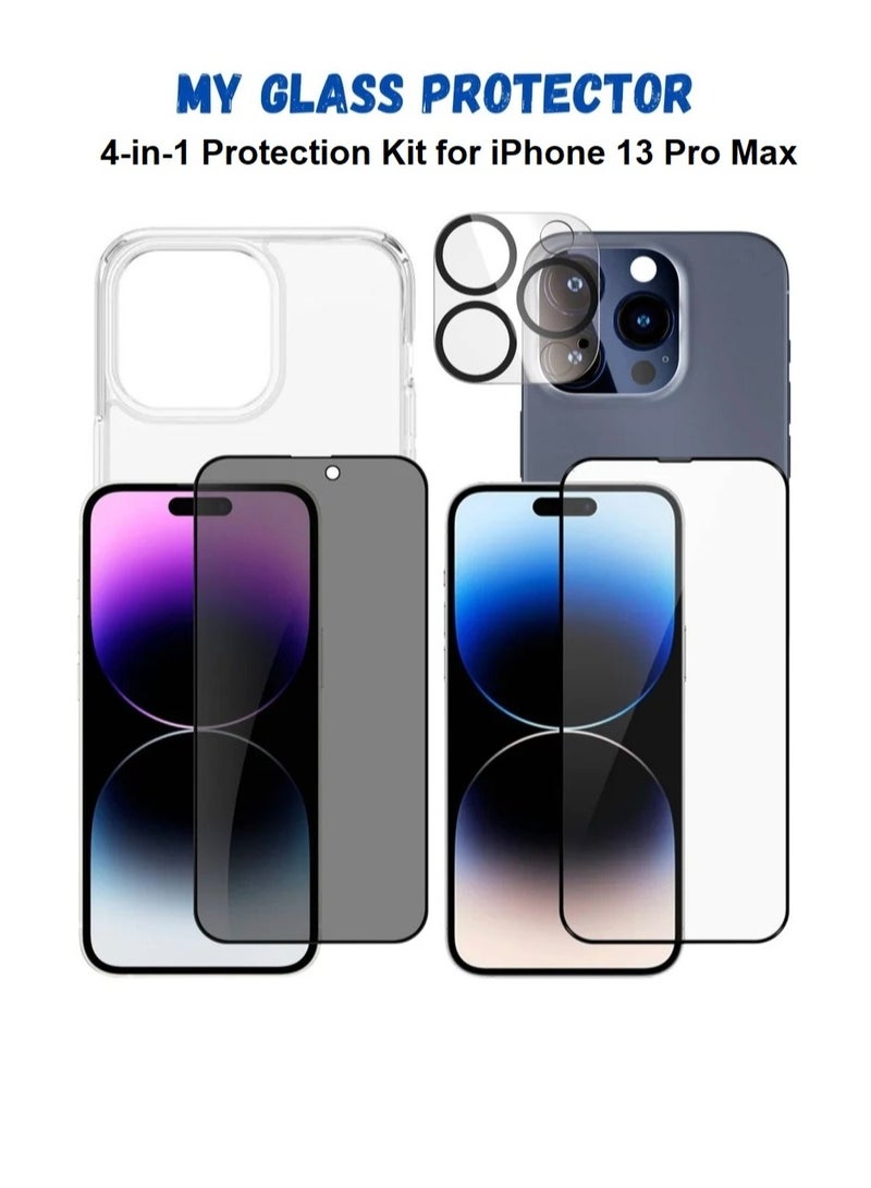 4 in 1 Protection Pack for Apple iPhone 13 Pro Max - Screen Protector, Privacy Screen Protector , Camera Lens Protector and Case Cover - Image 1