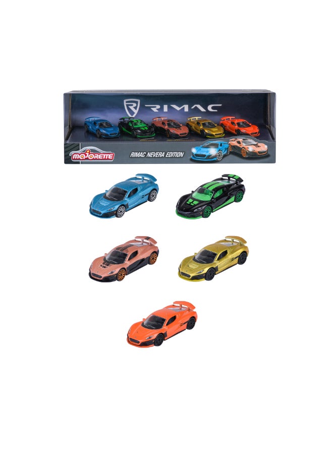 Majorette Rimac Nevera Edition 5 Pieces Diecast Giftpack, 5 x 1:64 Scale Rimac Nevera Model Cars, Metal Toy Vehicles with Freewheel, Suspension and Opening Parts, Collector Gift Set, Ages 3+ - Image 1