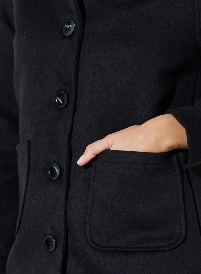 ستايلي معطف بقصة عادية وأزرار أمامية - أسود - Image 3