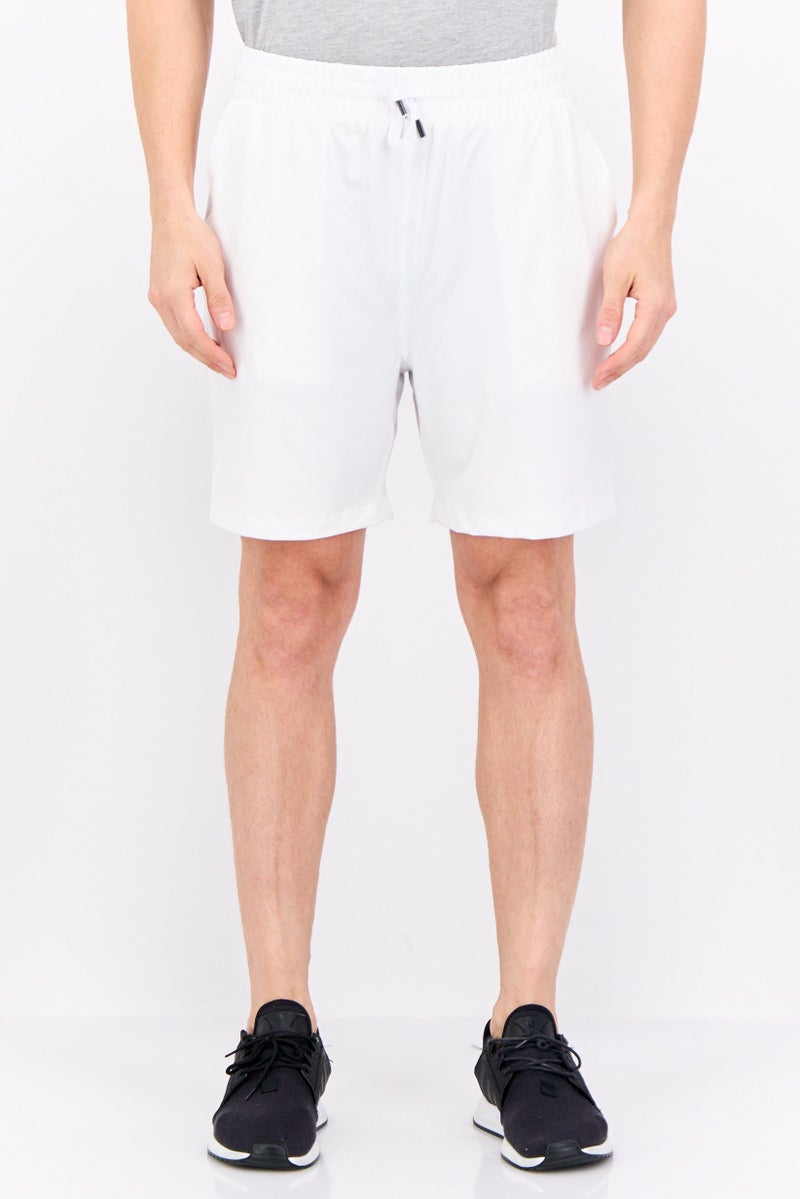 Feat Men Plain Drawstring Basic Shorts, White - Image 1