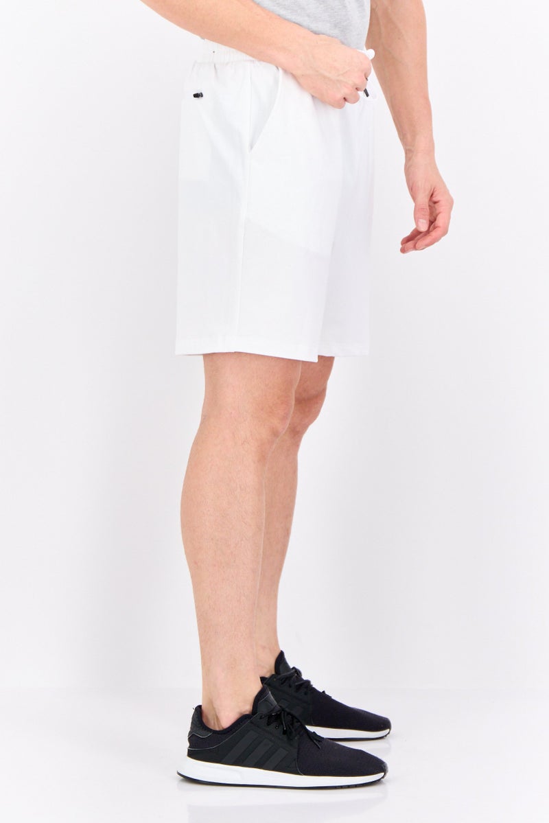 Feat Men Plain Drawstring Basic Shorts, White - Image 2