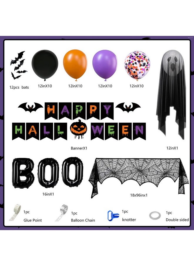 MEHOFOND Halloween Decorations Indoor Set 63Pcs , Spider Web Fireplace Mantel Scarf, Halloween Boo Balloon, Halloween Bats Stickers, Happy Halloween Banner Party Supplies For Home Decor  - Image 2