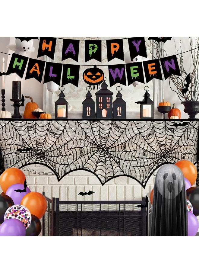 MEHOFOND Halloween Decorations Indoor Set 63Pcs , Spider Web Fireplace Mantel Scarf, Halloween Boo Balloon, Halloween Bats Stickers, Happy Halloween Banner Party Supplies For Home Decor  - Image 3