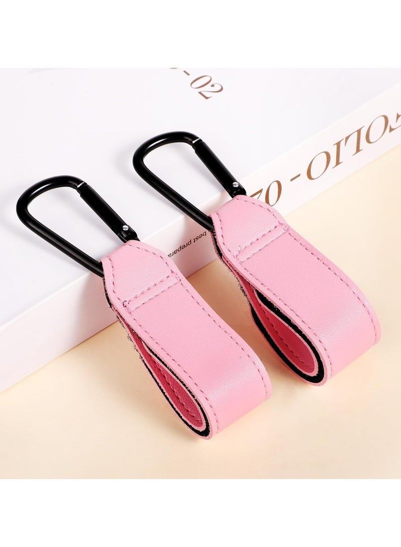 CMGTYYD Baby Stroller Hooks Bag Hooks for Hanging Diaper Bags Multipurpose Velcro Hooks for Grocery Shopping Bags Premium Vegan Leather Pram Straps (2 Pcs, Pink)  - Image 2