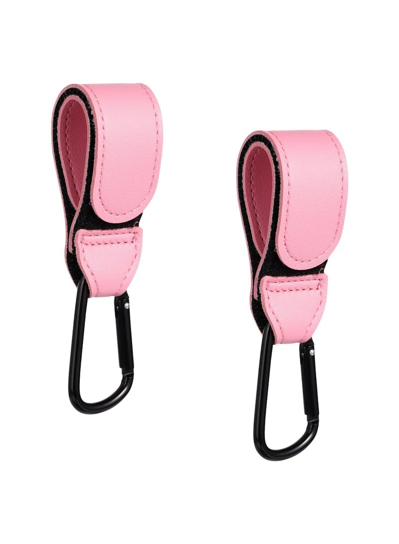 CMGTYYD Baby Stroller Hooks Bag Hooks for Hanging Diaper Bags Multipurpose Velcro Hooks for Grocery Shopping Bags Premium Vegan Leather Pram Straps (2 Pcs, Pink)  - Image 1