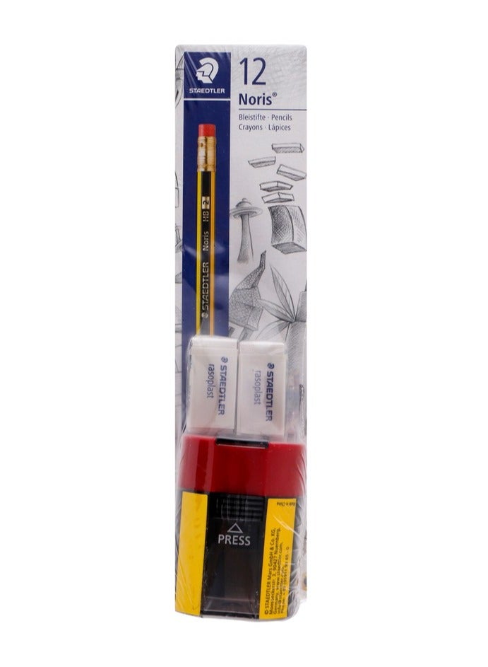 STAEDTLER 12-Piece Pencil With Tub Sharpener And 2 Erasers - Image 2