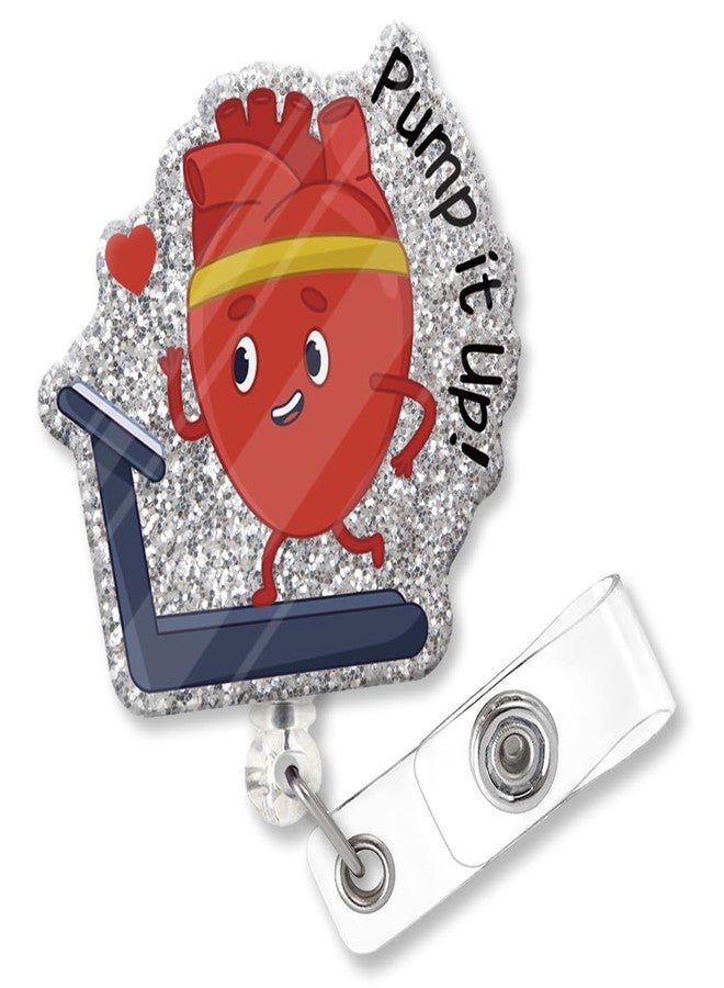 ZBBFSCSB Pump It Up Funny Glitter Badge Scroll Retractable, Cute Heart Badge Holder for Doctor, Christmas Birthday Gift for Nurse Cardiology Physician Catheterization Laboratory MD RN - Image 1