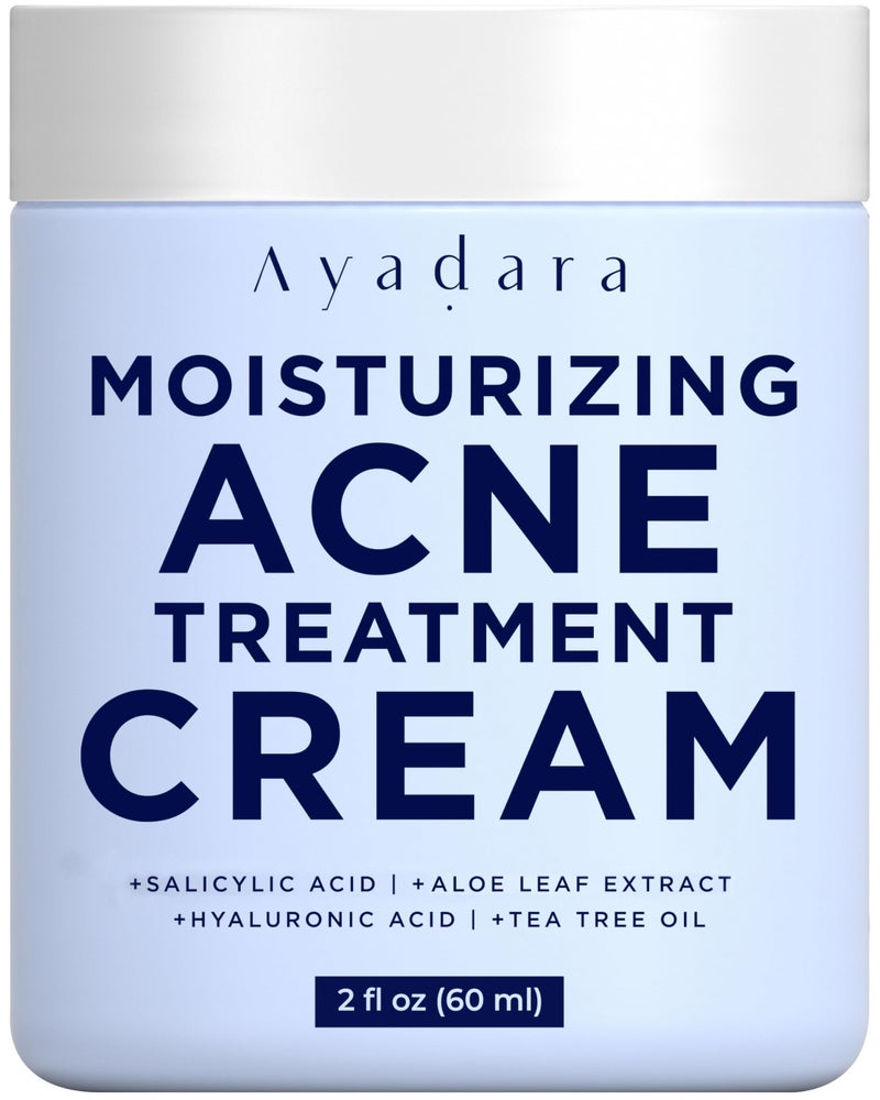 AYADARA Moisturizing Acne Cream, Salicylic Acid Face Moisturizer for Oily & Acne-Prone Skin, Helps with Pimples, Blackheads, Whiteheads, Hormonal & Cystic Acne, for Men and Women, 90-Day Supply by Ayadara - Image 1
