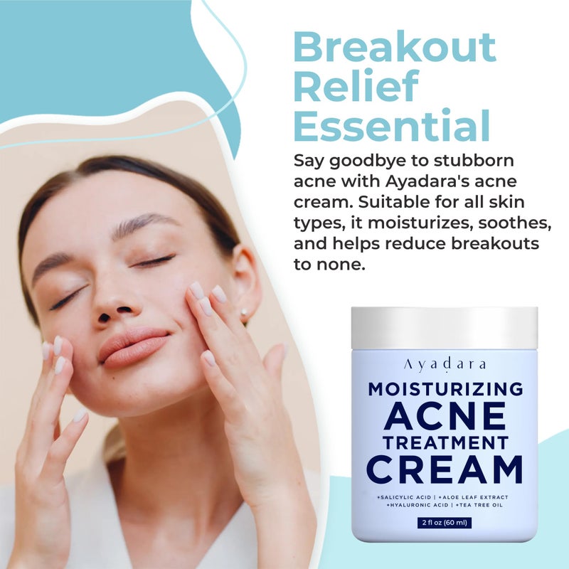 AYADARA Moisturizing Acne Cream, Salicylic Acid Face Moisturizer for Oily & Acne-Prone Skin, Helps with Pimples, Blackheads, Whiteheads, Hormonal & Cystic Acne, for Men and Women, 90-Day Supply by Ayadara - Image 3