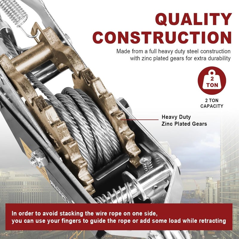 BIG RED T32052 Torin Come Along Winch, 2 Ton (4,000 lbs) Pulling Capacity, 11ft Steel Cable,2 Hooks, Heavy Duty Power Puller Tool with Dual Gears,Hand Winch Cable, Automotive Hoist Winch Puller,Black - Image 3