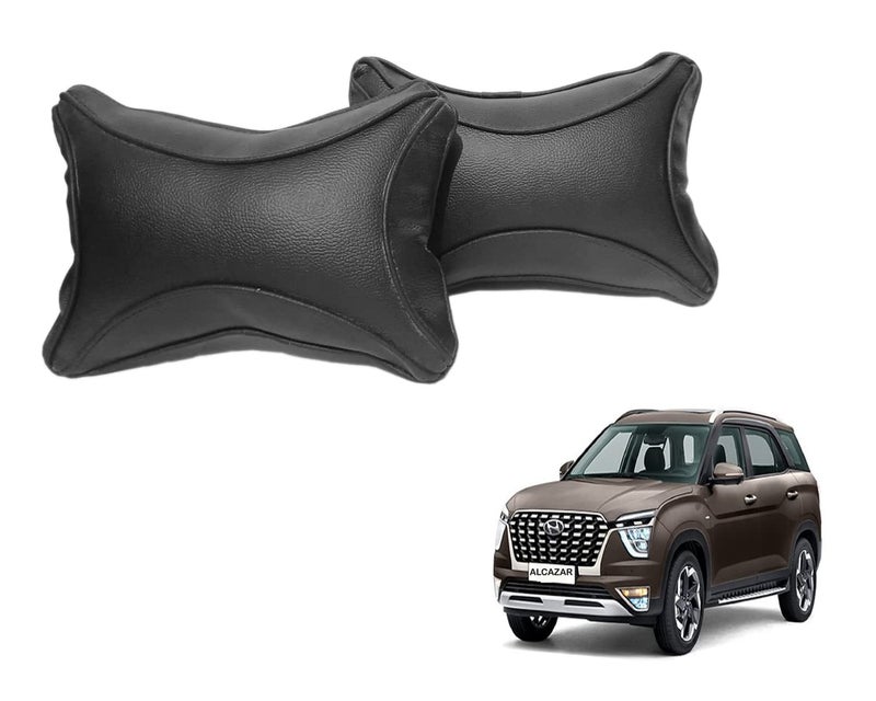 ABS AUTO TREND ABS Car Seat Neck Rest Cushion Pillow for Hyundai Alcazar (Set of 2) FauxLeather (27x08x17 CM) Black - Image 1