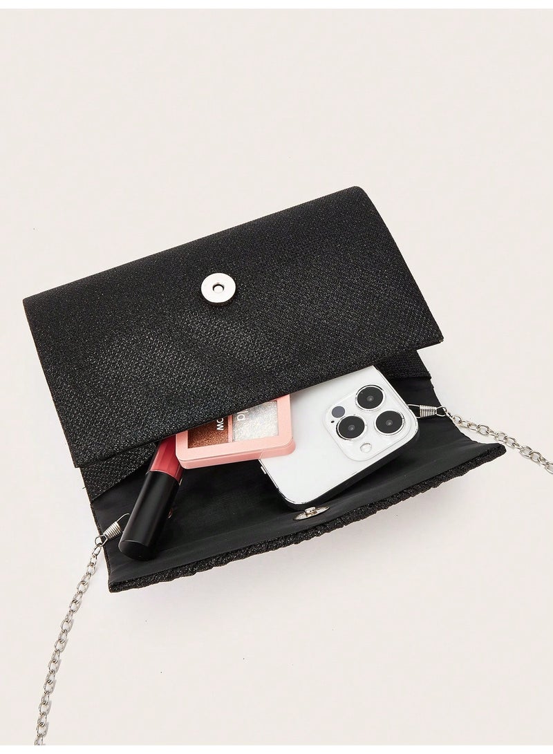 Women's Black Pleated Glitter Evening Clutch Bag - Image 4