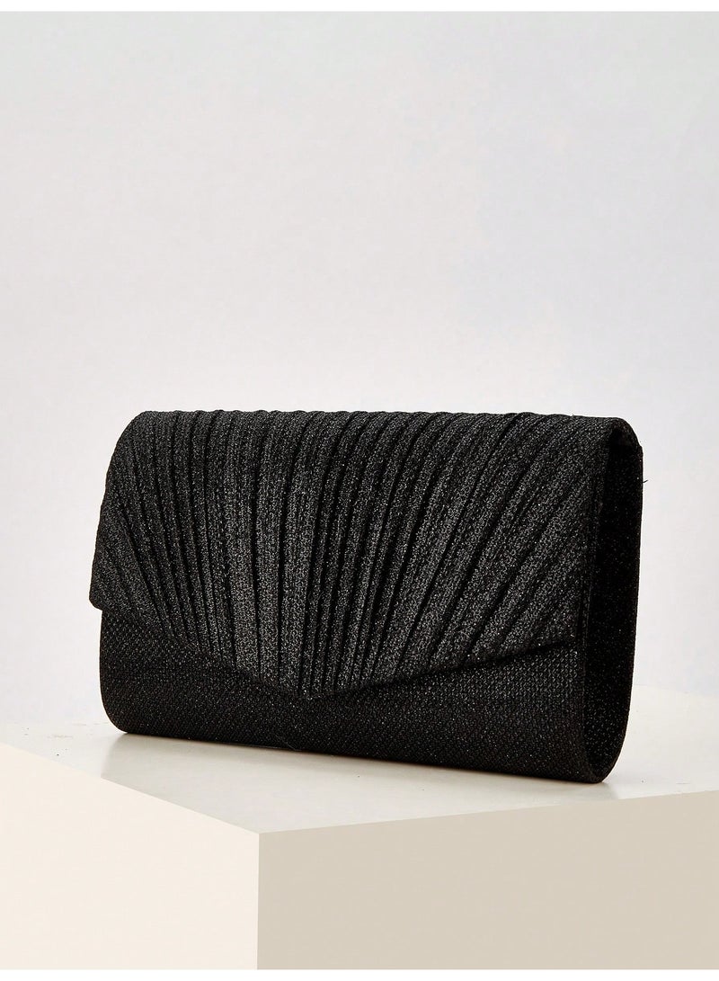 Women's Black Pleated Glitter Evening Clutch Bag - Image 3