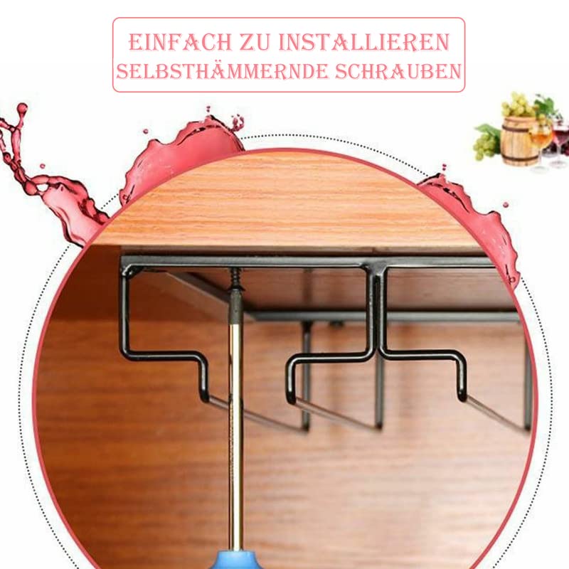 FOMANSH Wine Glass Rack - Under Cabinet Stemware Wine Glass Holder Glasses Storage Hanger 2 Pack Metal Organizer for Bar Kitchen 4 Rows Black - Image 4