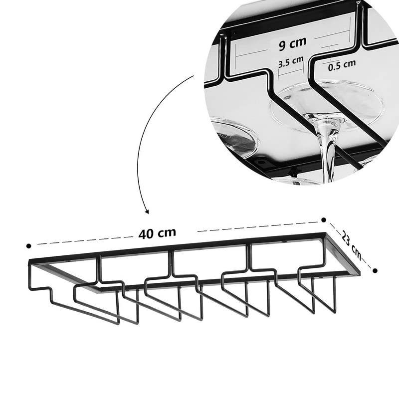 FOMANSH Wine Glass Rack - Under Cabinet Stemware Wine Glass Holder Glasses Storage Hanger 2 Pack Metal Organizer for Bar Kitchen 4 Rows Black - Image 5