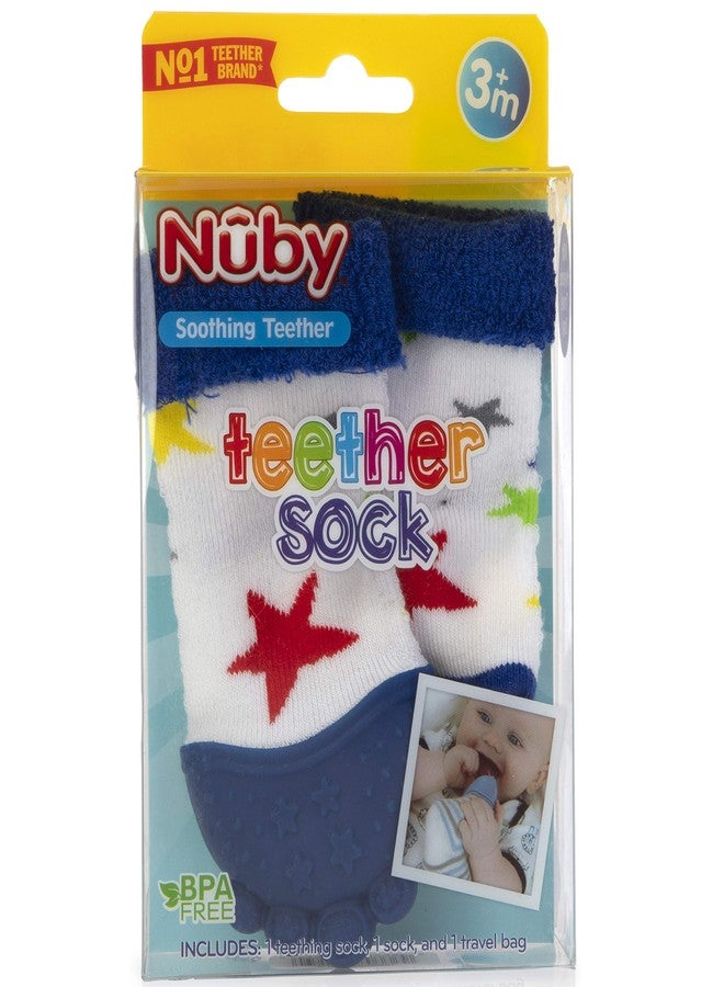 Nuby Soothing Teether Sock, Blue Stars, 5" - Image 3