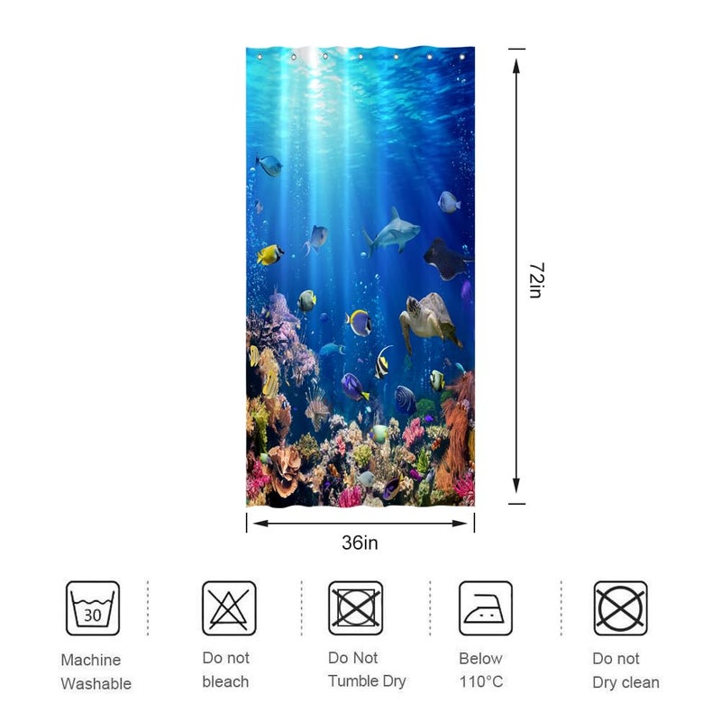 ZXMBF Ocean Underwater World Shower Curtain Colorful Tropical Fishes Turtle Coral in The Deep Sea Home D?cor Waterproof Fabric 72Lx36W Inch Blue Plastic Hooks - Image 5