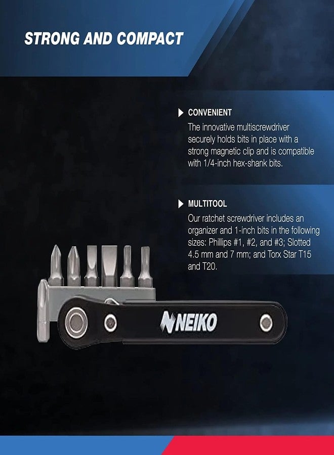 نيكو مجموعة مفكات براغي صغيرة NEIKO 03044A بسقاطة، مقاس 1/4 بوصة، 8 قطع، فولاذ Cr-V، مدى ضيق، مفك براغي بزاوية 90 درجة، تصميم منخفض، ربع دقيق، إزاحة زاوية قائمة، فيليبس قصير، مشقوق، نجمة توركس - Image 3