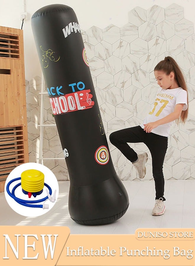 DUNISO Inflatable Boxing Column, 150cm PVC Kids Punching Bag Fitness Inflatable Boxing Bag for Karate, Taekwondo, Decompression Kick Speed Training Games for Kids and Adults - Image 1