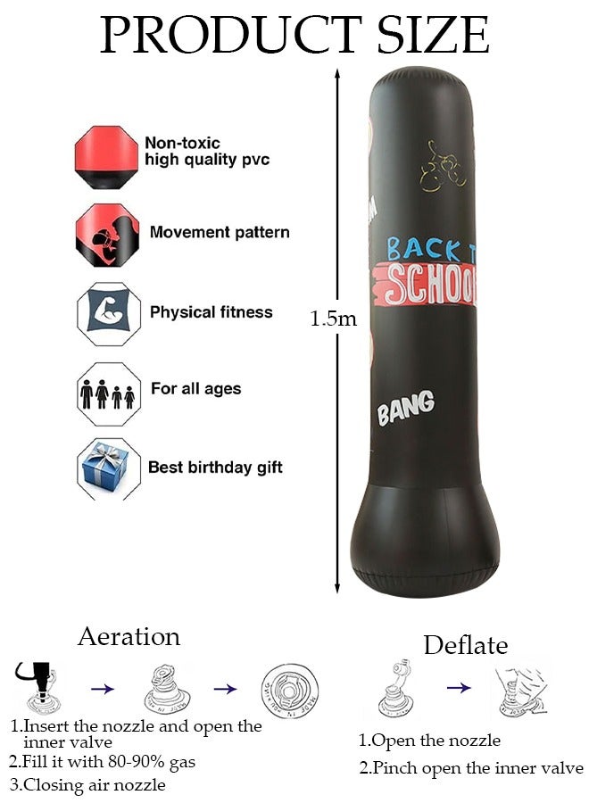 DUNISO Inflatable Boxing Column, 150cm PVC Kids Punching Bag Fitness Inflatable Boxing Bag for Karate, Taekwondo, Decompression Kick Speed Training Games for Kids and Adults - Image 4