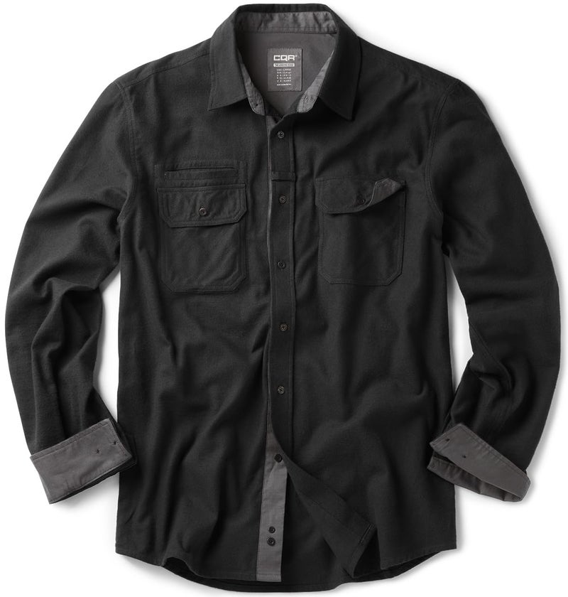 CQR Men's 100% All Cotton Button Down Flannel Shirts, Long Sleeve Brushed Warm Soft Casual Outdoor Plaid Shirt, Corduroy Coal Black, Medium - Image 1