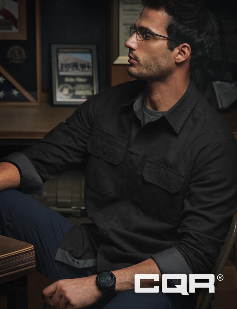 CQR Men's 100% All Cotton Button Down Flannel Shirts, Long Sleeve Brushed Warm Soft Casual Outdoor Plaid Shirt, Corduroy Coal Black, Medium - Image 3