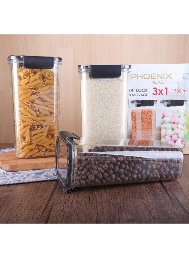 فينيكس طقم علب تخزين أكريليك بيور من "فونكس" 3 قطع، سعة 1700 مل، بغطاء كلبس محكم الغلق - Image 2