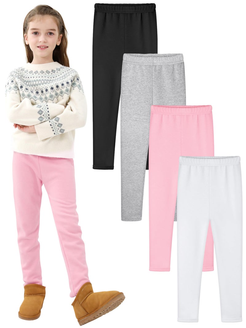 Resinta 4 Pack Girls Winter Warm Fleece Lined Leggings Thick Thermal Tights Pants Soft Stretchy Leggings - Image 1