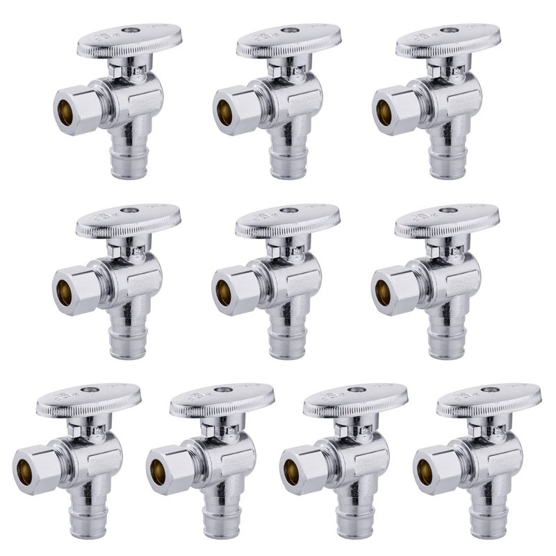 10 PCS EFIELD Stop Angle Valve PexA Inlet 14 Turn38 OD Compression X 12 PexA Expansion Chrome Plated BrassVALVE09410PCS