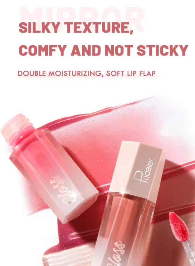 pudaier لمعان شفاه فائق اللمعان زيت شفاه مطفي لؤلؤي لامع أحمر شفاه سائل معدني لامع لمسة لامعة لون مكياج 06 - Image 2