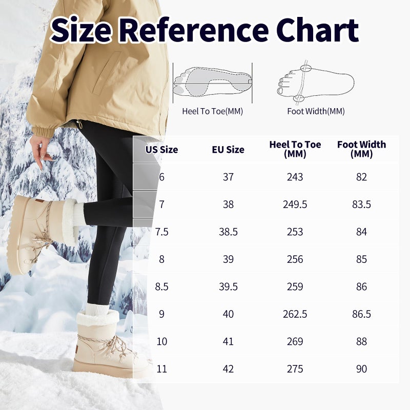 TUOPIN Women's Classic Platform Mini Snow Boots - Faux Suede Slip-On & Lace-Up Winter Booties with Sherpa Lining, Anti-Slip Thick Sole Ankle Boots - Beige.US8.5 - Image 5