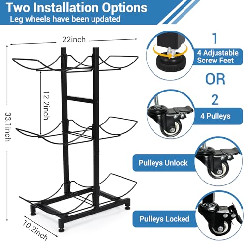 CAROD 5 Gallon Water Jug Holder with 4 Wheels, Movable Heavy Duty Foldable Water Jug Stand 3-Tier 5 Gallon Water Bottle Holder Water Cooler Jug Storage Rack for 6 Bottles(Black) - Image 5