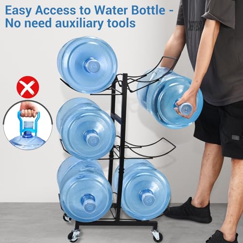 CAROD 5 Gallon Water Jug Holder with 4 Wheels, Movable Heavy Duty Foldable Water Jug Stand 3-Tier 5 Gallon Water Bottle Holder Water Cooler Jug Storage Rack for 6 Bottles(Black) - Image 4