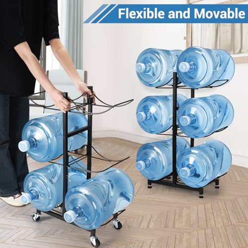 CAROD 5 Gallon Water Jug Holder with 4 Wheels, Movable Heavy Duty Foldable Water Jug Stand 3-Tier 5 Gallon Water Bottle Holder Water Cooler Jug Storage Rack for 6 Bottles(Black) - Image 2