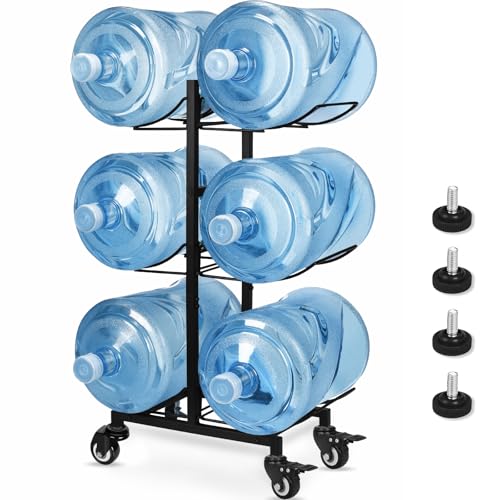 CAROD 5 Gallon Water Jug Holder with 4 Wheels, Movable Heavy Duty Foldable Water Jug Stand 3-Tier 5 Gallon Water Bottle Holder Water Cooler Jug Storage Rack for 6 Bottles(Black) - Image 1