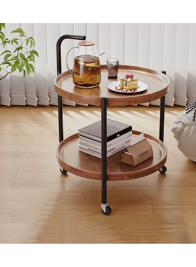 DubaiGallery طاولة شاي متحركة بطبقتين كلاسيكية: مثالية لغرفة المعيشة أو غرفة النوم - مصنوعة من خشب صلب وخشب ناعم عالي الجودة مع مادة ألياف فائقة النعومة - Image 2