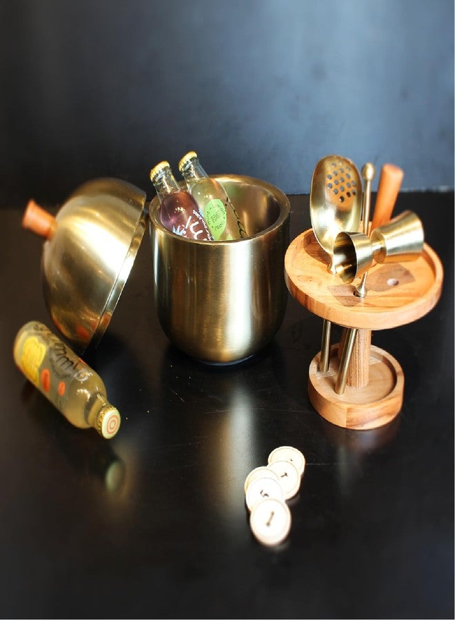 IZZHAAR Mini Bar Tool Set for Home & Travel with Wooden Muddler, Jigger, Strainer, Bottle Opener, Gold & Brown, Cocktail Set, Gift for Cocktail Lover - Image 4