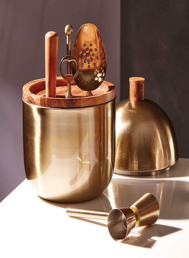 IZZHAAR Mini Bar Tool Set for Home & Travel with Wooden Muddler, Jigger, Strainer, Bottle Opener, Gold & Brown, Cocktail Set, Gift for Cocktail Lover - Image 3