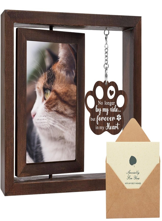 SHOW-YA Cat Memorial Gifts for Loss of Cat - Pet Memorial Gifts Cat,Loss of Cat Sympathy Gift, Cat Passing Away, Pet Remembrance Gift Cat,Rotating Wooden Cat Picture Frame 4x6 Photo - Image 1