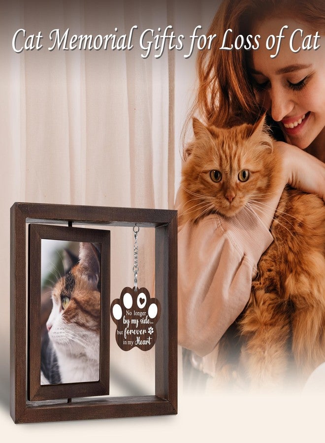 SHOW-YA Cat Memorial Gifts for Loss of Cat - Pet Memorial Gifts Cat,Loss of Cat Sympathy Gift, Cat Passing Away, Pet Remembrance Gift Cat,Rotating Wooden Cat Picture Frame 4x6 Photo - Image 2