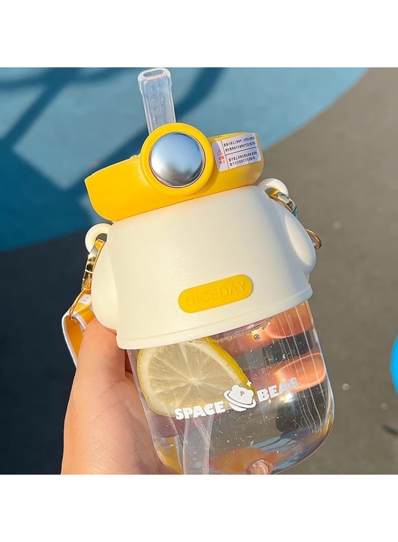 عام زجاجة مياه على شكل دب لطيف مع حزام كتف قابل للتعديل وزجاجة مياه على شكل دب كاواي قابلة للطي مع كوب مانع للتسرب مع قشة - Image 3