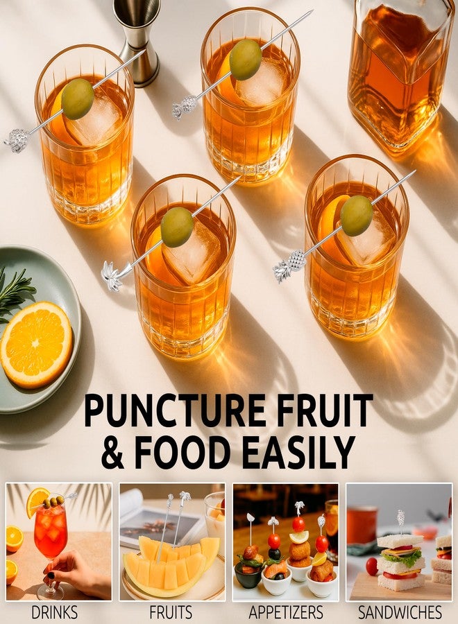 DEMIGO Fruit-Shaped Cocktail Picks, 8 Stainless Steel Reusable Skewers with Tropical Toppers - Olive Stuffers Martini Picks set Fruit Toothpicks Garnish Skewers Appetizer Drink Stick - Image 4
