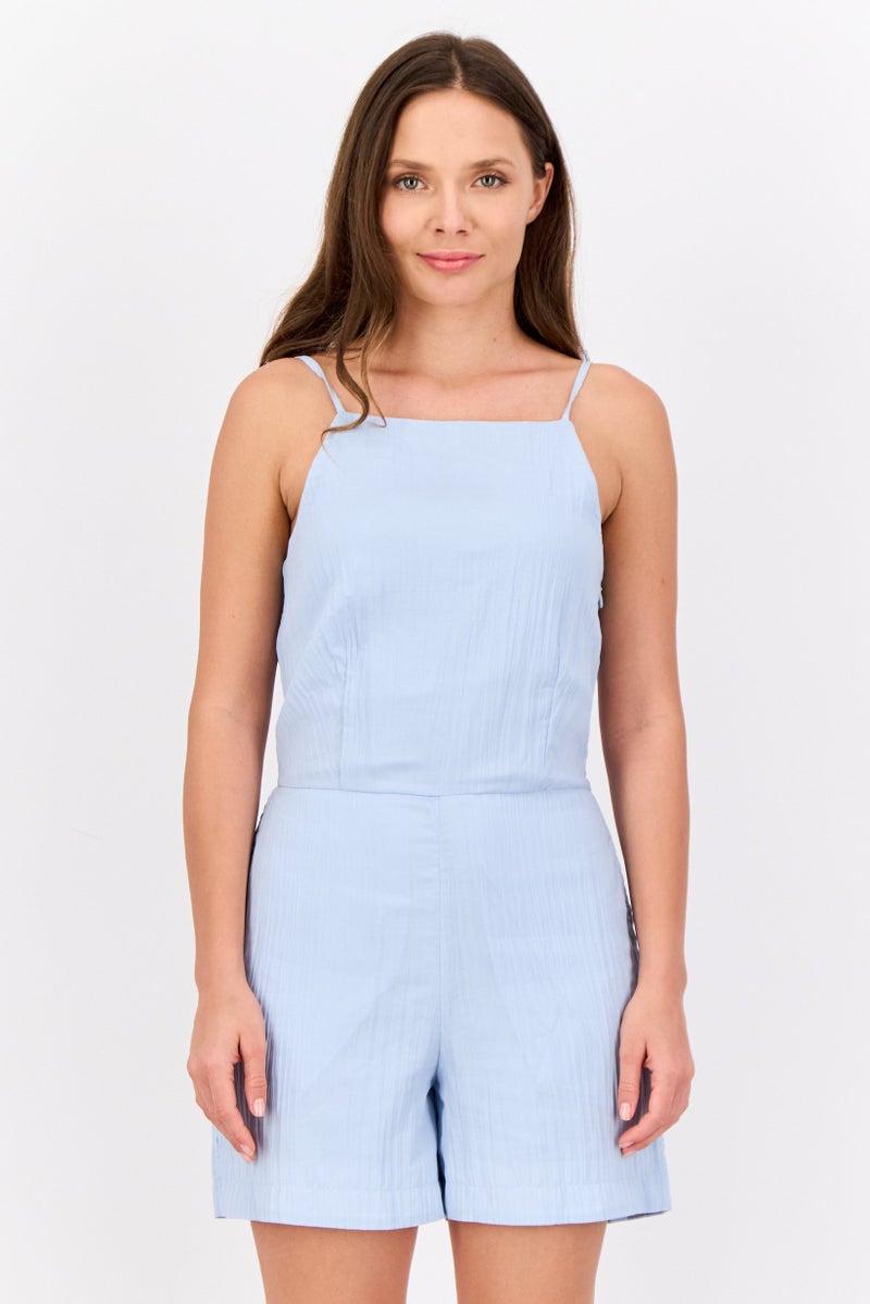 ESPRIT Women Plain Sleeveless Playsuits, Light Blue  - Image 1