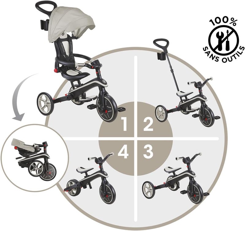 Globber Foldable Explorer Trike Tricycle (4 In 1) - Taupe - Image 3